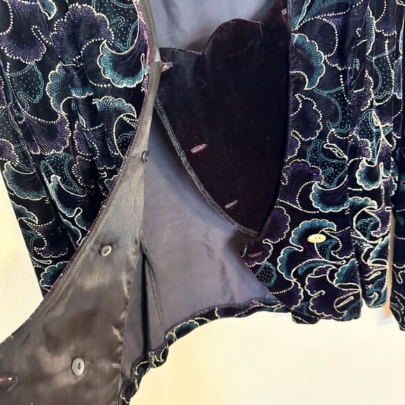 Scott McClintock Womens Velvet Blazer Jacket Top Size 10 Black Gold Evening Vtg - Picture 8 of 9